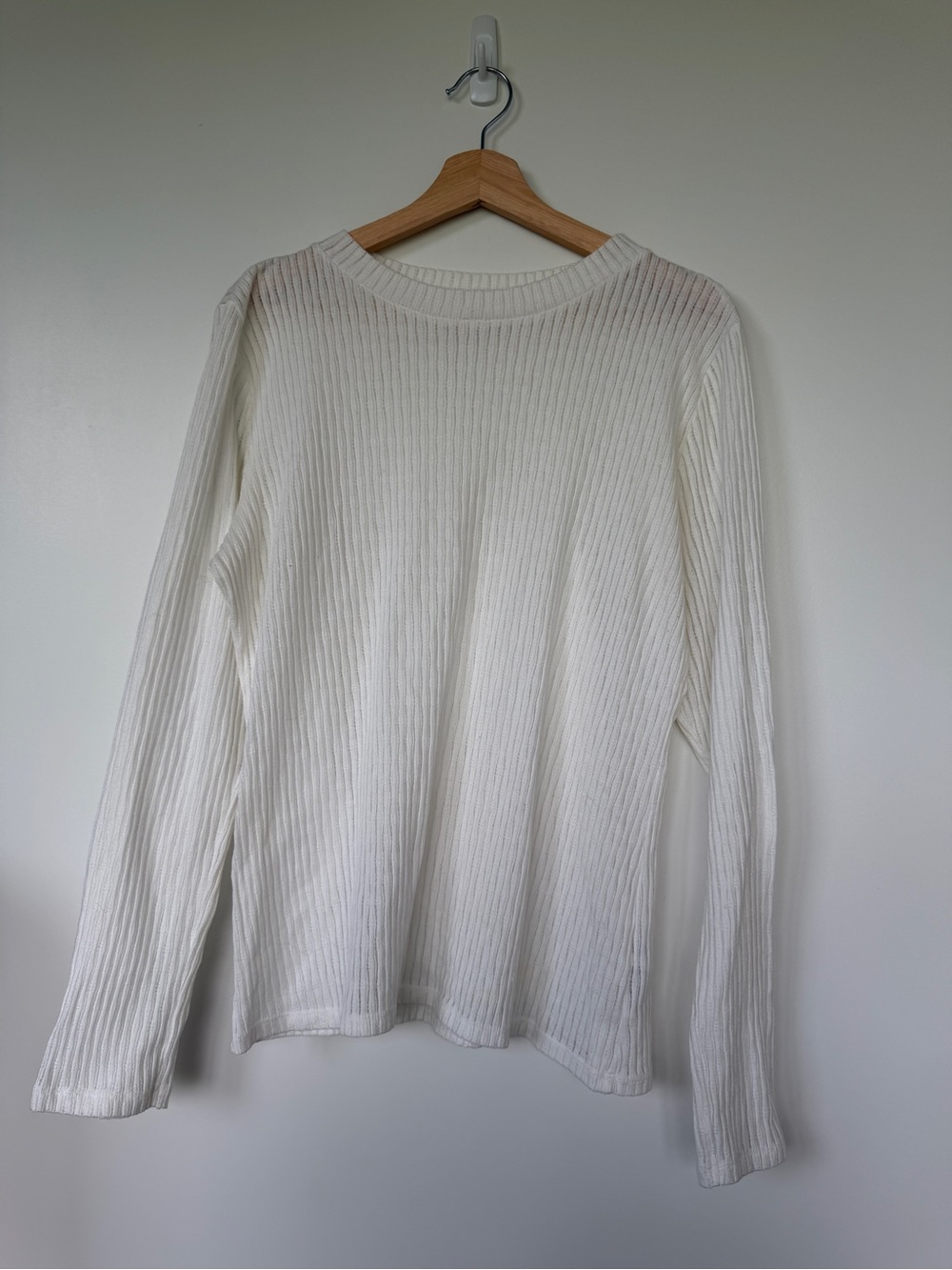 Classic Ribbed Long Sleeve Top - Ivory White